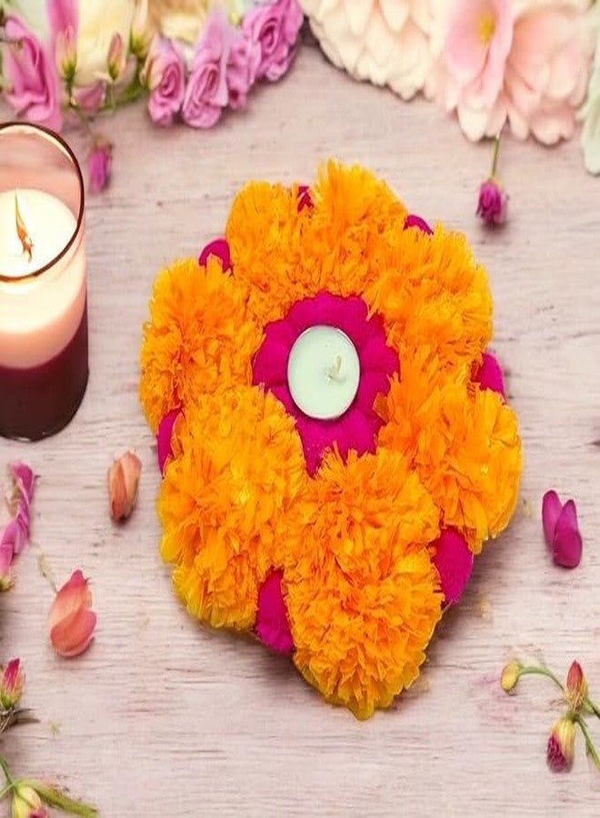 Evisha Artificial Flowers Tealight Holders Rangoli Mats Diwali Decoration with 5 Wax Tea Lights, Perfect for Diwali, Wedding, and Festival Decorations - Elegance to Your Home Décor- 5 Pcs - Image 3